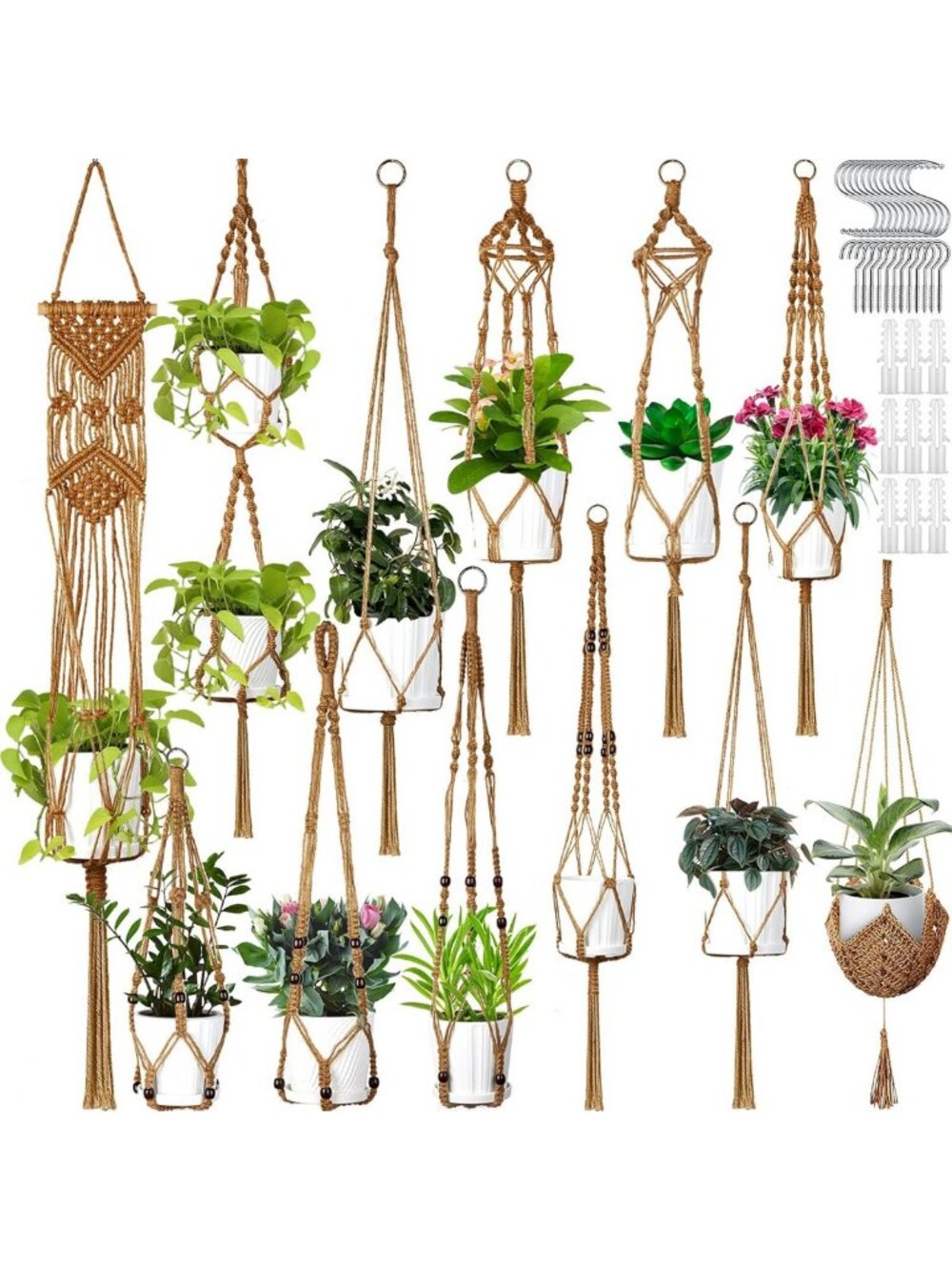 12 Pcs Macrame Plant Hangers - Handmade Boho Indoor/Outdoor Hanging Planters